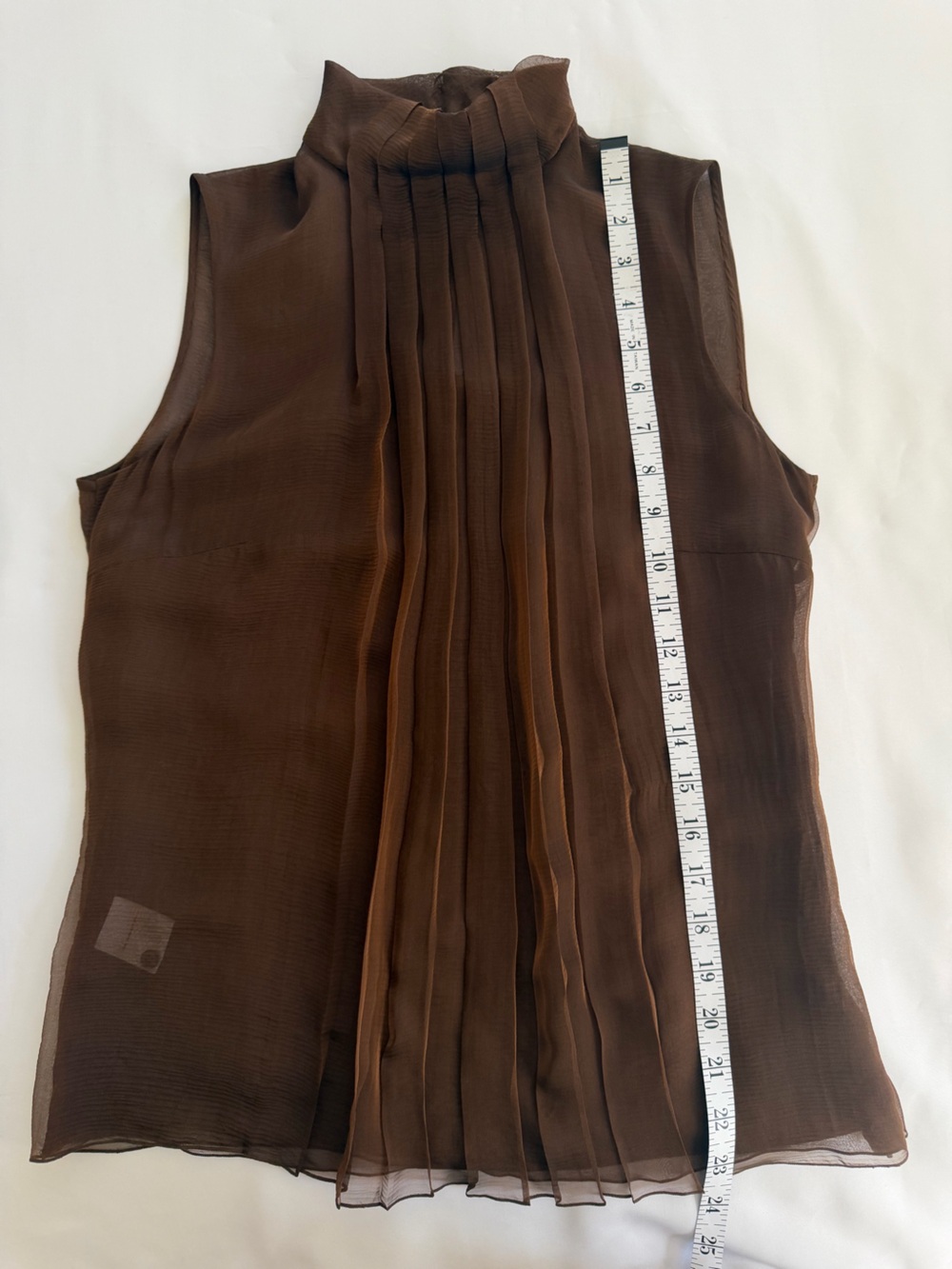 AKRIS 100% Silk Chocolate Brown Pleated Blouse Size 6 - Picture 13 of 16